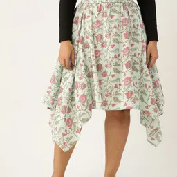 theRebelinme Plus Size Pure Cotton Floral Asymmetric Skirt-image-78