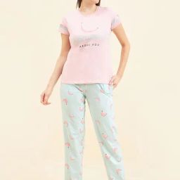 Sweet Dreams Pink & Blue Geometric Print Top With Pyjamas-picture-4