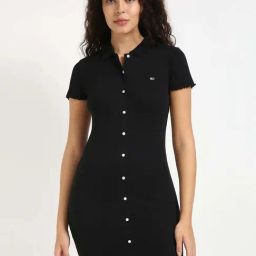 Tommy Hilfiger Black Cotton Solid A-Line Dress-34