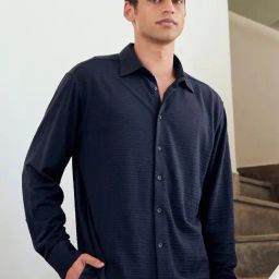 Andamen Monsoon Navy Cotton Relaxed Fit Stripes Shirt-image-85