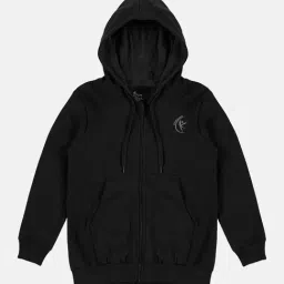 Kiddopanti Kids Black Solid Full Sleeves Hooded Sweatshirt-picture-0