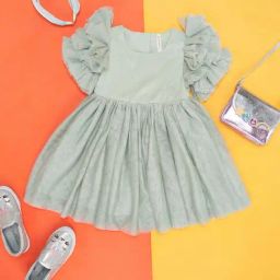 Pantaloons Junior Kids Green Cotton Self Pattern Dress-image-76
