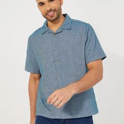 Styli Blue Cotton Relaxed Fit Self Shirt-image-86