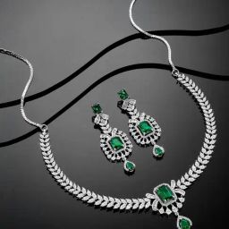 Peora Green Silver Plated Necklace and Dangle Earring Set for Women-image-30