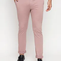 Basics Men Pink Tapered Fit Solid Regular Trousers-image-89