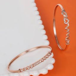 Zaveri Pearls Set of 2 Rose Gold Contemporary Cubic Zirconia Brass Kada Style Bracelet-ZPFK11118-47
