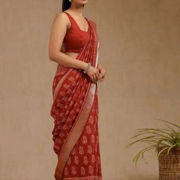 Soch Rust Viscose Printed Saree With Stitched Blouse image 3