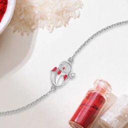 Zavya Zavya Sacred Ganesh Ji With Cubic Zirconia Rhodium-Plated Sterling Silver Adjustable Link Chain Rakhi For Him-image-44