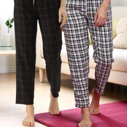 Kryptic White & Charcoal Cotton Relaxed Fit Printed Lounge Pant - Pack of 2-image-93
