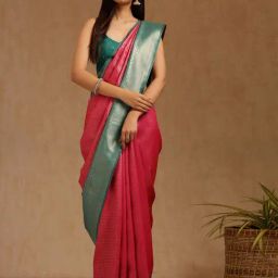 Soch Pink Silk Blend Zari Saree With Stitched Blouse-image-95