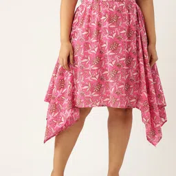 theRebelinme Plus Size Pure Cotton Floral Asymmetric Skirt-image-16