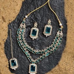 AMI Gold-Plated Austrian Diamonds Stone-Studded Layered Jewellery Set-22