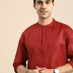 Anouk Men Red & Gold-Coloured Striped Straight Kurta-14