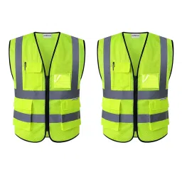 Uniformer V-Neck Shape Premium Safety Jacket Yellow Polyester Unisex Regular Fit for Construction & Road Safety Use, (Pack of 2 Pcs)-picture-43