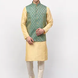 Jompers Men Gold Dupion Silk Kurta with Pyjamas & Nehru Jacket-picture-14