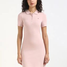 TOMMY HILFIGER Foggy Pink Cotton Polo Collered T-Shirt Dress-image-66
