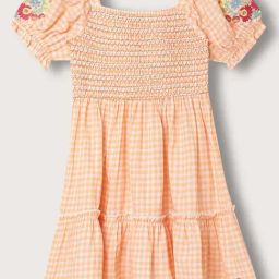 Blue Giraffe Kids Orange Cotton Embroidered Dress-image-66