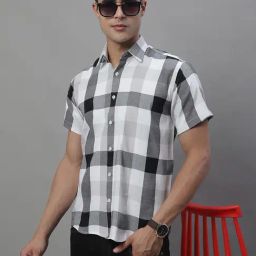 Jainish Black Regular Fit Check Cotton Shirt-image-58