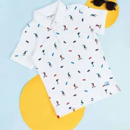Pantaloons Junior White Cotton Printed Polo T-Shirt-picture-26