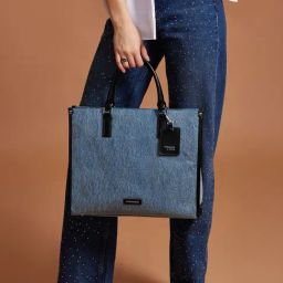 Miraggio Denice Denim and Black Large Textured Tote Bag-38