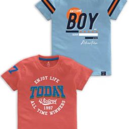 Codez Kids Coral & Sky Blue Printed T-Shirt (Pack Of 2)-picture-24