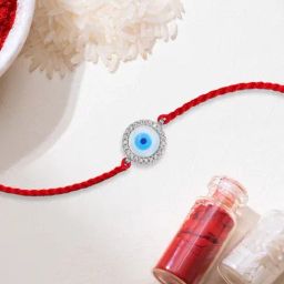 Zavya Zavya Ward Off Bad Luck With Cubic Zirconia Rhodium-Plated Sterling Silver Thread Rakhi For Him-2
