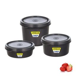 Urban Chef Black Plastic Grande Microwave Safe Lunch Box Containers - Set of 3-image-29