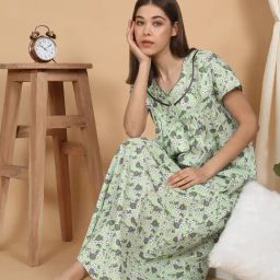 Sweet Dreams Pista Cotton Regular Fit Geometric Print Night Dress-image-66