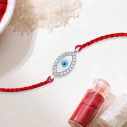 Zavya Zavya Symbolic Protection With Cubic Zirconia Rhodium-Plated Sterling Silver Thread Rakhi For Him-image-9