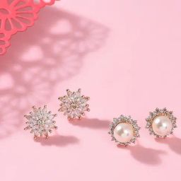 Zaveri Pearls Set of 2 Gold Tone Contemporary Cubic Zirconia Brass Stud Earrings-ZPFK11152-29