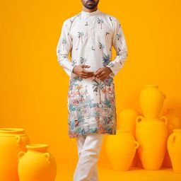 SOJANYA Men Floral Embroidered Regular Thread Work Pure Cotton Kurta with Pyjamas-picture-27