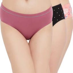 Clovia Black & Pink Cotton Printed Hipster Panties - Pack Of 3-image-68