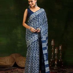 Libas Blue Cotton Printed Saree-image-87