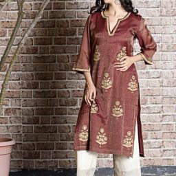 Spring Soul Brown Chanderi Plain Kurta-image-38
