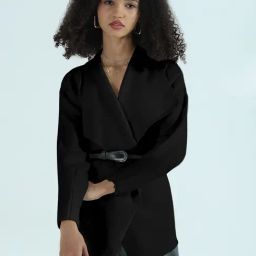 Showoff Black Regular Fit Top With Belt-image-62