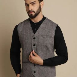 Even Grey Regular Fit V Neck Waistcoat-image-0