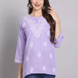 PARAMOUNT CHIKAN Mauve Cotton Hand Embroidered Chikankari Straight Kurti-image-79