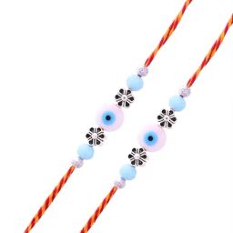 Aapno Rajasthan Multi Set of 2 Evil Eye Casual Rakhi with Roli Chawal & Greetings Card-picture-12
