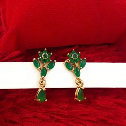 Anujeet Fashion Hub Gold-Plated Floral Shaped American Diamond Drop Earrings-image-74