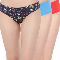 Clovia Navy & Red Cotton Printed Hipster Panties - Pack Of 3-image-29