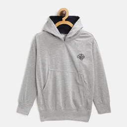 CHIMPRALA Unisex Kids Grey Melange Solid Cotton Antimicrobial Hooded Sweatshirt-image-28