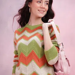 DressBerry Chevron Open Knit Detail Acrylic Pullover-image-67