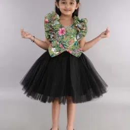 Pink Chick Girls Green & Black Floral Party Dresses-image-66