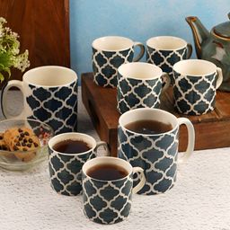 CDI Blue & White Ethnic Motifs Printed Ceramic Glossy Mugs Set of Cups and Mugs-image-60