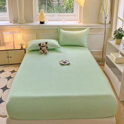 JC HOME Green 140 TC Fitted King Bedsheet with 2 Pillow Covers-1.80 m x 2 m-image-96