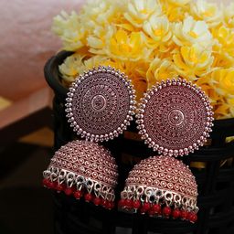 Crunchy Fashion Red Contemporary Jhumkas-image-3