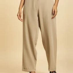 W Beige Straight Fit Trousers-image-82