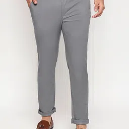 Basics Men Grey Tapered Fit Solid Regular Trousers-image-92
