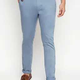 Basics Men Blue Tapered Fit Solid Regular Trousers-image-122