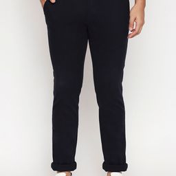 Basics Men Navy Blue Tapered Fit Solid Regular Trousers-image-54